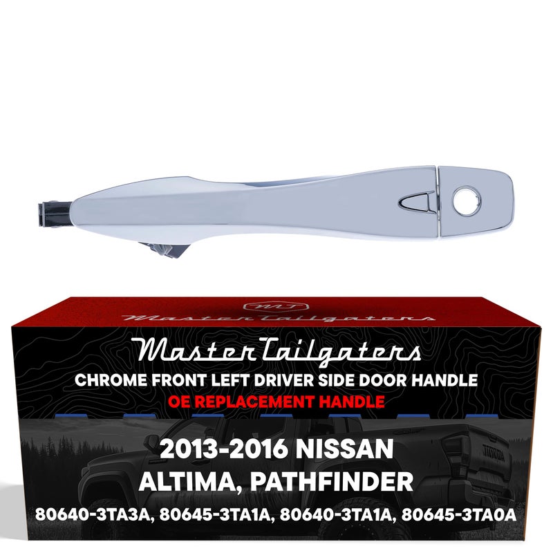 Master Tailgaters Exterior Door Handle Chrome Replacement for Nissan Altima (13-15), Pathfinder (13-16) OE Part # 80640-3TA3A, 80645-3TA1A, 80640-3TA1A, 80645-3TA0A | Front Left Driver Side w/Keyhole - Image 1